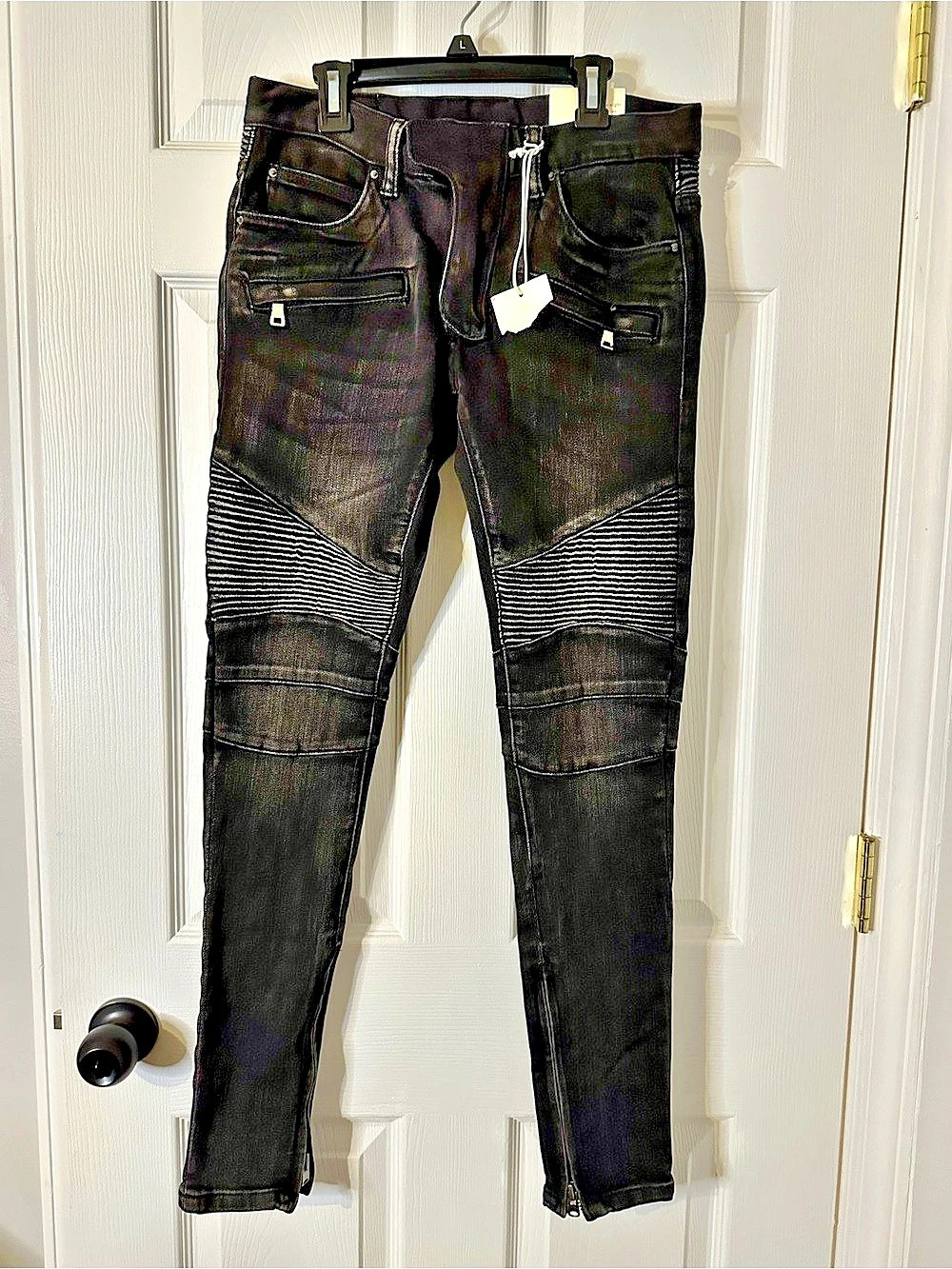 MNML Men’s Black Moto Biker Jeans Size 28 NWT Ankle Zip Tapered